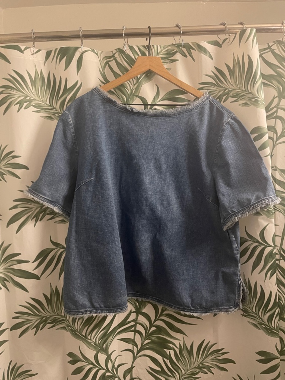 Lane Bryant Washed Blue Short-Sleeve Denim Top